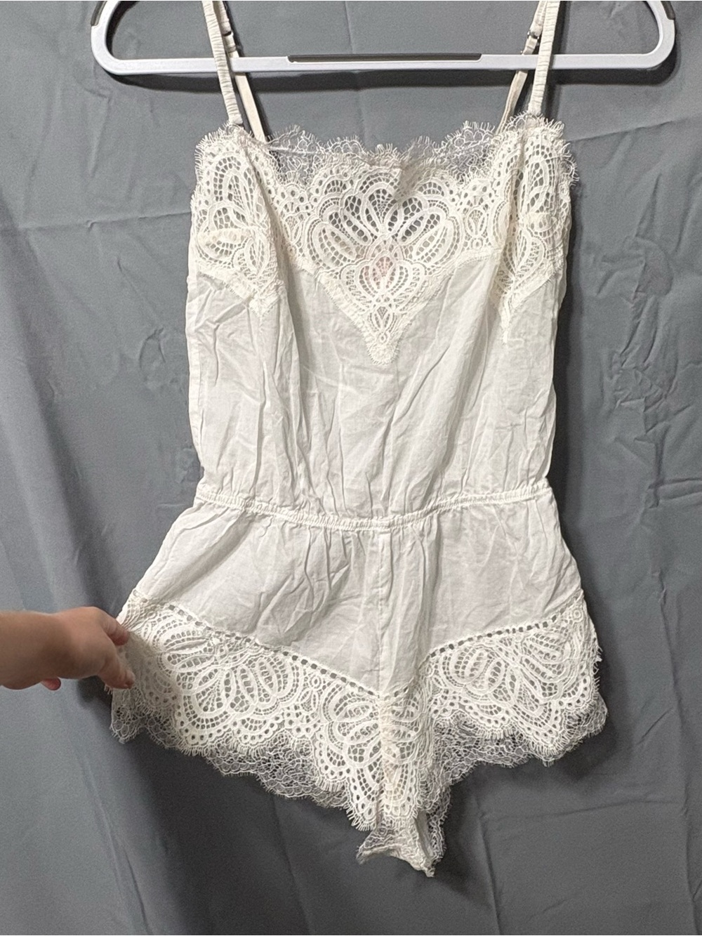 Victoria’s Secret 100% Cotton Lace-Trim Romper in Coconut White